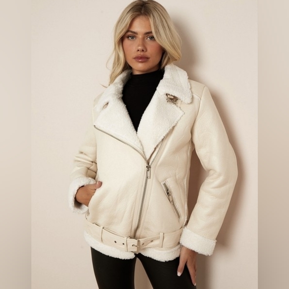 Topshop faux leather aviator jacket with faux fur trim - Picture 2 of 9